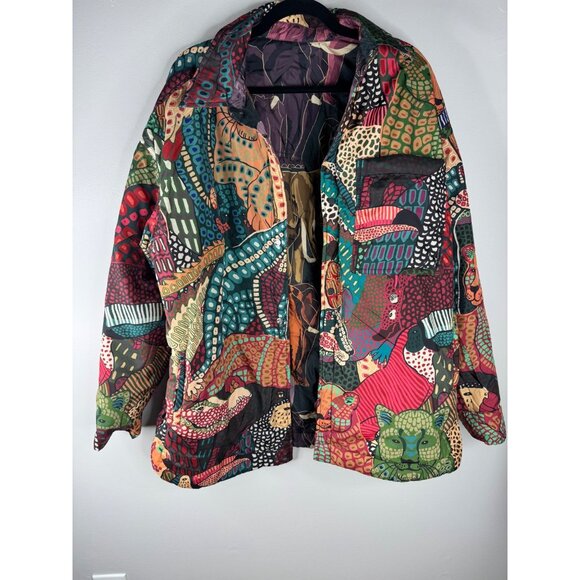 Farm Rio Elephants Reversible Puffer Jacket  Jungle Size L NWT Colorful - Picture 5 of 9